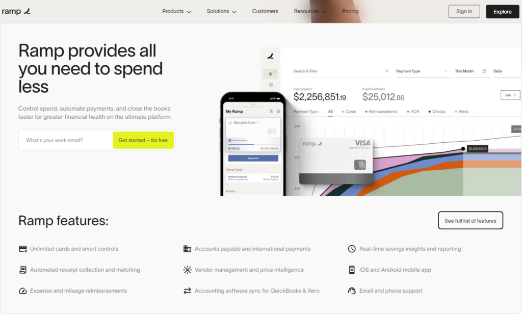 pricing page of ramp