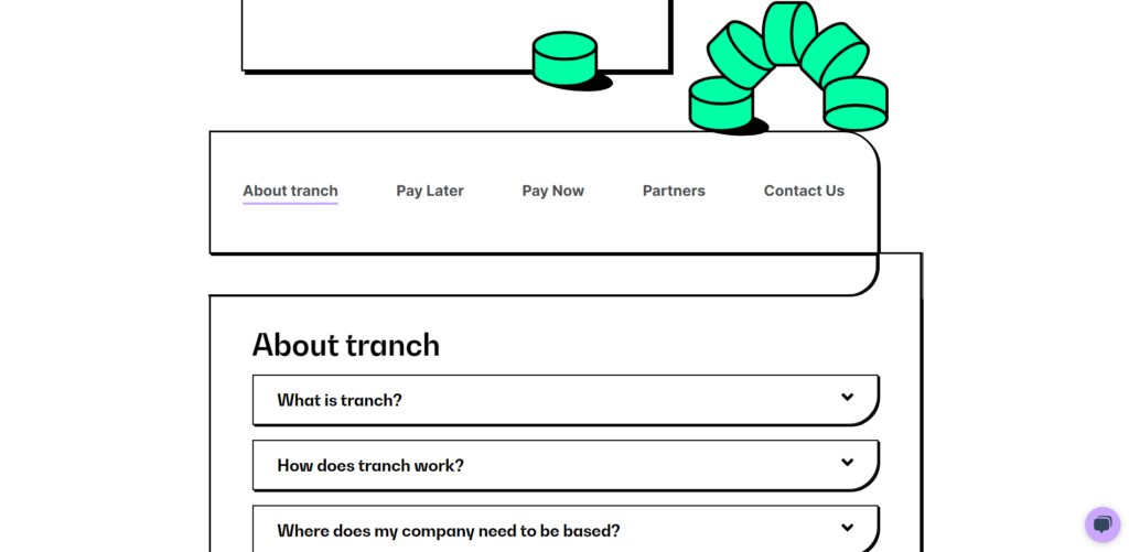 FAQs page of Tranch