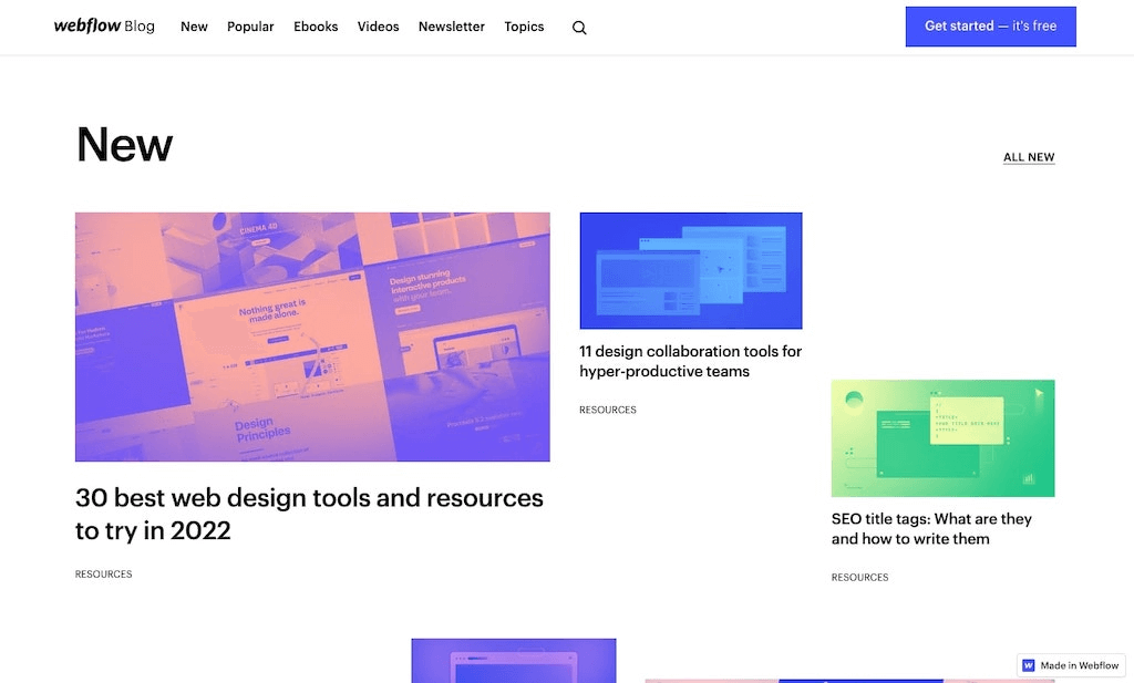 blog page of webflow