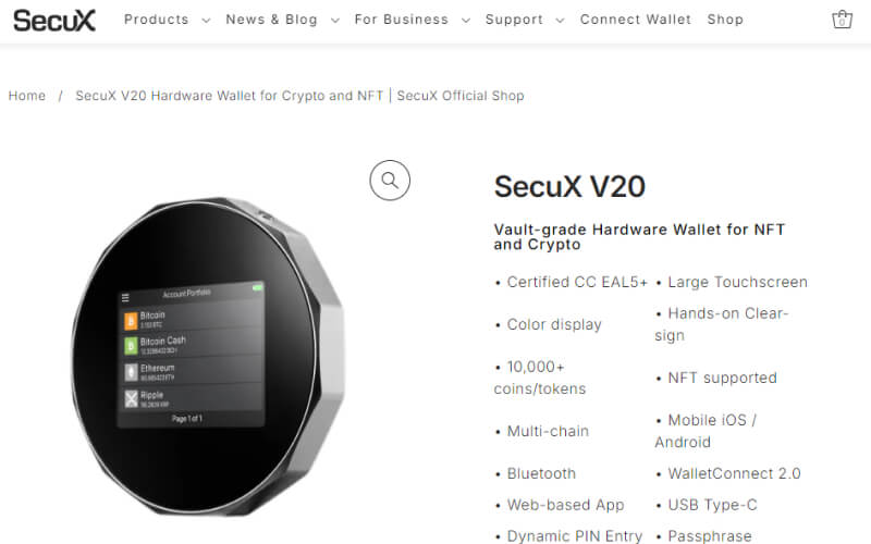 SecuX V20 Cold Crypto Wallet