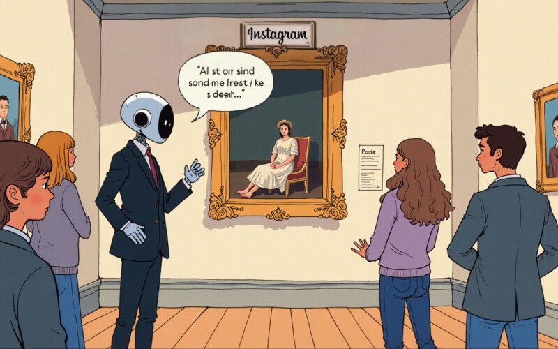 AI Powered Robot describing an Instagram Image via captions to the viewers