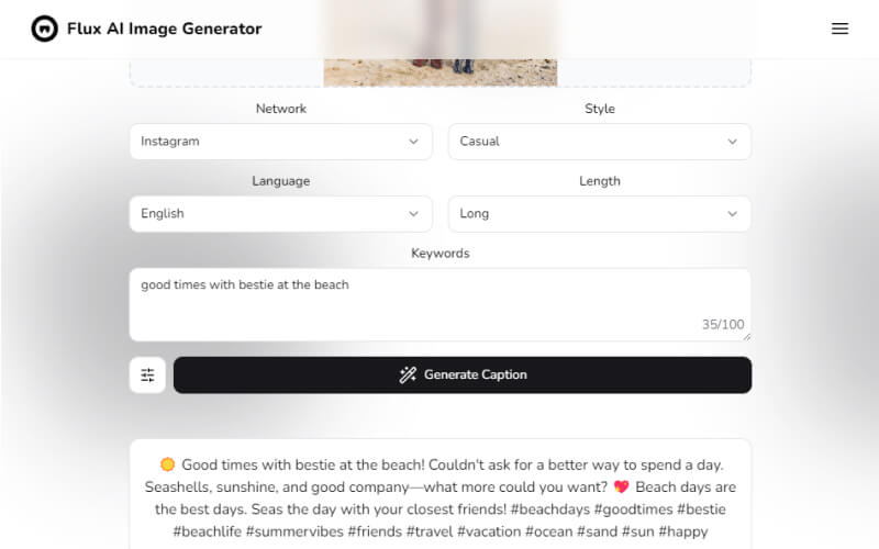 Flux AI Image Caption Generator Screenshot