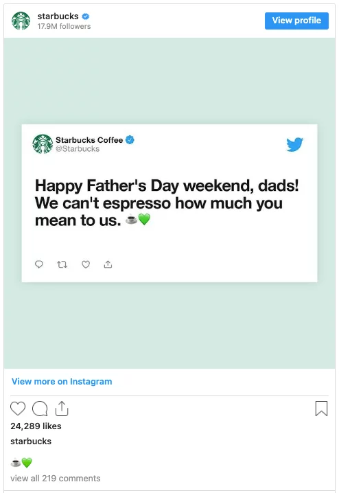 Starbuks' brand voice example - Happy Father's Day