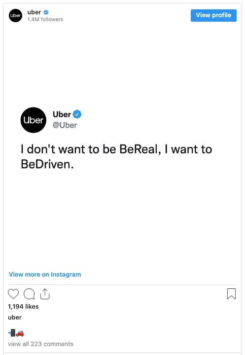 Uber's brand voice example - BeDriven