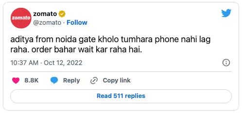 Zomato's brand voice example - Gate kholo