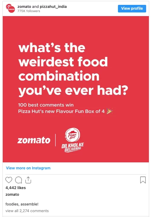 Zomato's brand voice example - weirdest food combo